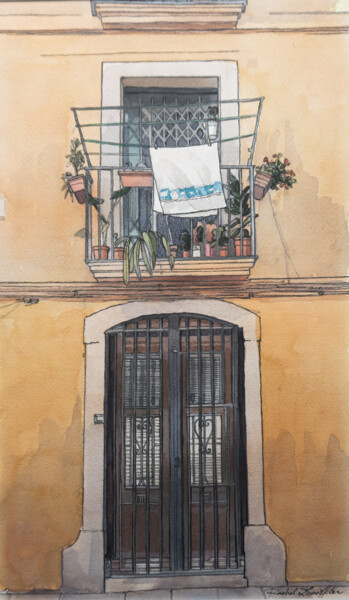 Peinture intitulée "Façade quartier Bar…" par Rachel Loeffler, Œuvre d'art originale, Aquarelle Monté sur Autre panneau rigi…