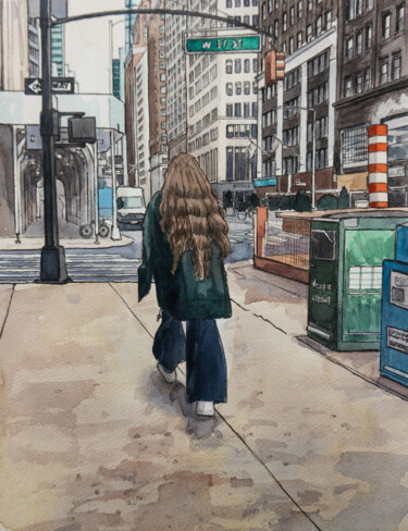 Peinture intitulée "Only in the street 2" par Rachel Loeffler, Œuvre d'art originale, Aquarelle Monté sur Verre