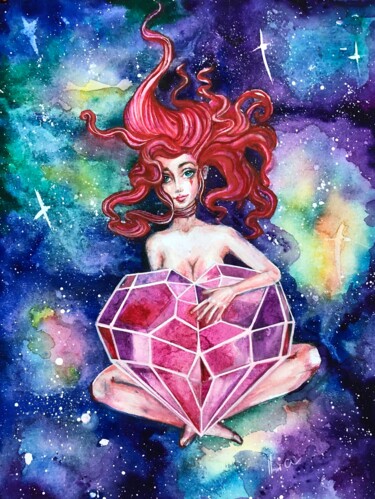 Painting titled "my heart" by Kseniya Lia, Original Artwork, Watercolor