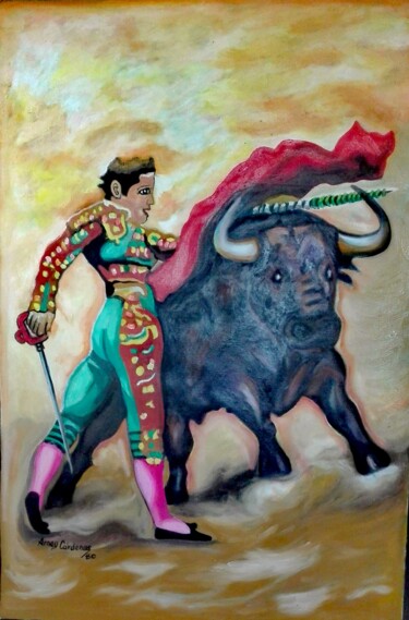 绘画 标题为“FIESTA BRAVA” 由Arney Cardenas, 原创艺术品, 油 安装在木质担架架上