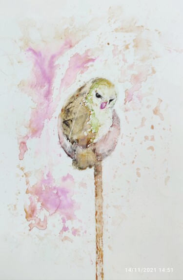 绘画 标题为“Piou l'oiseau” 由Véronique Emmanuelle Bernard, 原创艺术品, 水彩
