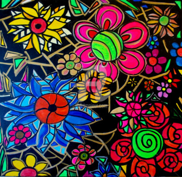 Painting "Flower Festival Contemporary Art - Figurative Art Malerei mit dem Titel "Painting "Flower Fe…" von Christiane Marette (Christiane Marette - B.C Créations), Original-Kunstwerk…