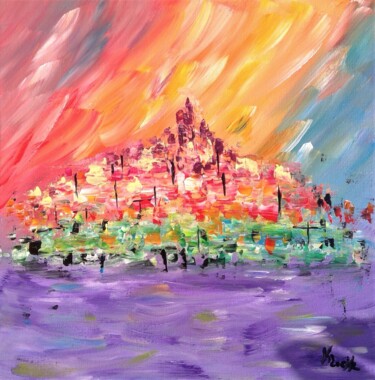 Painting titled "Un petit village en…" by Karine Locke, Original Artwork, Acrylic Mounted on Wood Stretcher frame