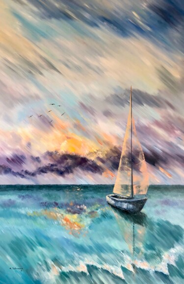 Painting titled "Sailboat of atlantiс" by Tanya Stefanovich, Original Artwork, Oil