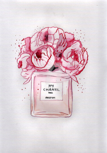 Coco Chanel 2 , 當代藝術,鮮花 Painting titled "Coco Chanel 2 , 當代藝…" by Katwrina Golban, Original Artwork, Watercolor