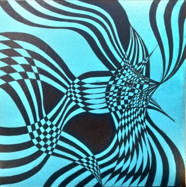 Painting titled "Geometrie bleue" by Patricia Mollard Silvestre, Original Artwork, Acrylic Mounted on Wood Stretcher frame