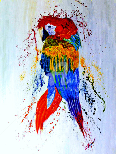 S-Colorful Parrot Peinture intitulée "S-Colorful Parrot" par Clement Tsang, Œuvre d'art originale, Huile