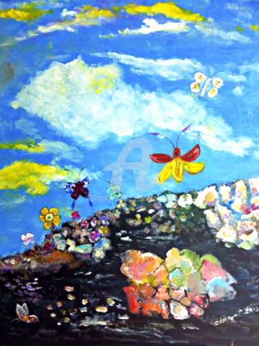 Painting titled "S007-Butterfly in t…" by Clement Tsang, Original Artwork, Oil