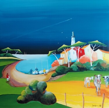 Peinture intitulée "Mer et Bocage" par Christian Baudoin, Œuvre d'art originale, Acrylique
