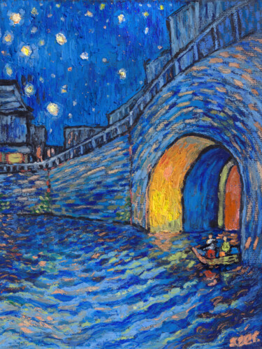 绘画 标题为“Midnight Rowers” 由Piotr Szerszynski, 原创艺术品, 粉彩