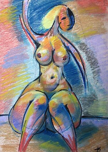 Dibujo titulada "Woman2" por Temo D, Obra de arte original, Pastel