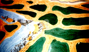 Painting titled "The Rice Field" by Clement Tsang, Original Artwork, Watercolor