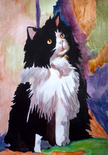 绘画 标题为“The cat with honey…” 由Katerina Tranakou, 原创艺术品, 丙烯