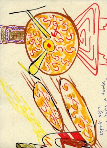 Dessin intitulée "Esprit Ogun" par Sophie Le Tellier, Œuvre d'art originale, Marqueur