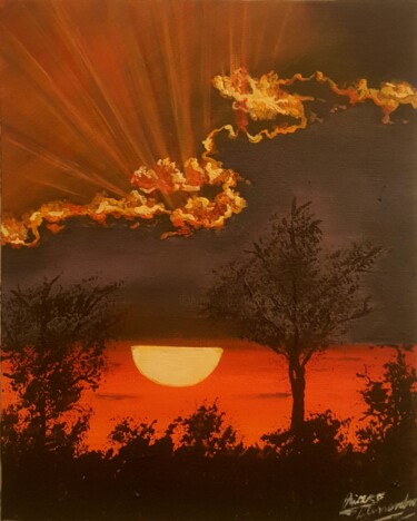 Pittura intitolato "Tramonto nella sava…" da Alessandro Rizzo, Opera d'arte originale, Acrilico