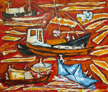 Painting titled "Ледоколики" by Andrei Sakhapov, Original Artwork, Oil Mounted on Wood Stretcher frame