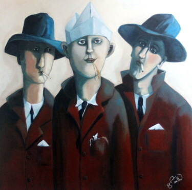 「La bande des trois」というタイトルの絵画 Marie-Noëlle Lapougeによって, オリジナルのアートワーク, アクリル
