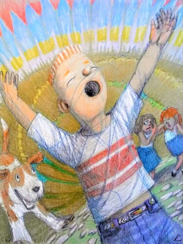 图画 标题为“Boyhood” 由Edwin Loftus, 原创艺术品, 粉彩 安装在其他刚性面板上