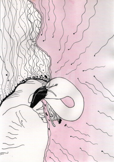 Flamingo , 粉紅色背景上的火烈鳥圖案 绘画 标题为“Flamingo , 粉紅色背景上的…” 由Katwrina Golban, 原创艺术品, 水彩