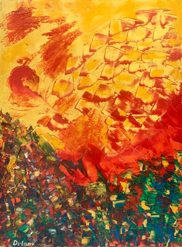Sahara yellow and red abstract painting Painting titled "Sahara yellow and r…" by Juliya Delani, Original Artwork, Acrylic Mounted on Wood Stretcher frame