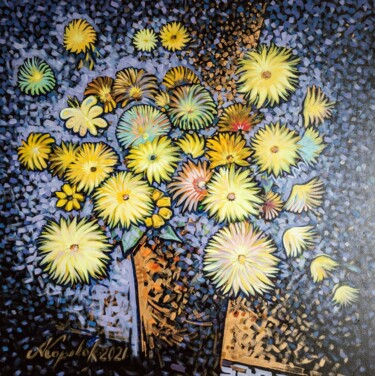 Painting titled "COCKTAIL BOUQUET" by Alex Kopylov, Original Artwork, Oil Mounted on Wood Stretcher frame