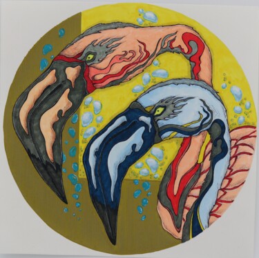 图画 标题为“Flamingo (yellow 3)” 由Oxana Kondratenko, 原创艺术品, 标记