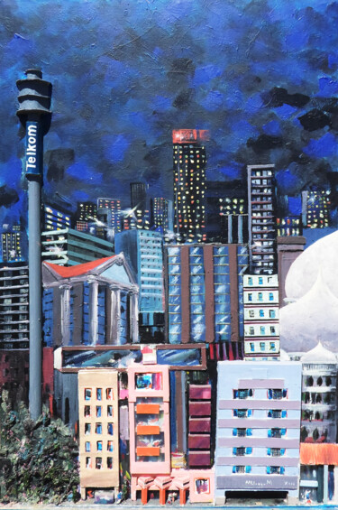 绘画 标题为“Johannesburg Towers” 由Mbongeni, 原创艺术品, 丙烯 安装在木质担架架上