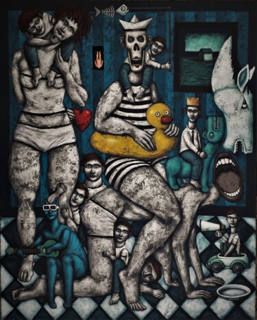 Painting titled "Lourds secrets sur…" by Nicolas Monjo, Original Artwork, Acrylic Mounted on Wood Stretcher frame