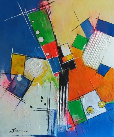 Painting titled "REF 18-20 - Géométr…" by Jeanne, Original Artwork, Acrylic Mounted on Wood Stretcher frame