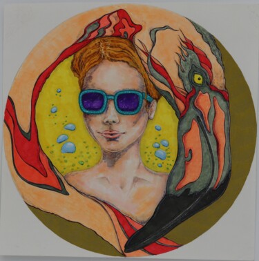 图画 标题为“Flamingo (yellow2)” 由Oxana Kondratenko, 原创艺术品, 标记