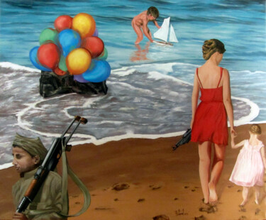 Dia de platja (Un dia qualsevol) Peinture intitulée "Dia de platja (Un d…" par Josep Maria Fontanet Sureda, Œuvre d'art originale, Huile Monté sur Châssis en…