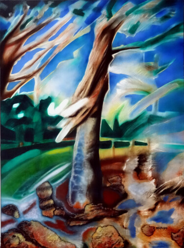 Painting titled "Le Vent" by Marie-Blanche Bayon, Original Artwork, Acrylic Mounted on Wood Stretcher frame