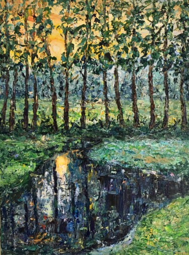 Landscape Sunset Oil Painting On Canvas Wall Decor Original Pintura titulada "Landscape Sunset O…" por Vilma Gataveckiene, Obra de arte original, Oleo