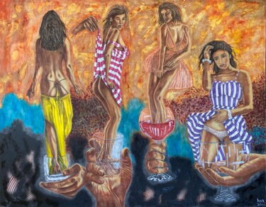 「Ladies on the Rocks」というタイトルの絵画 Hüseyin Akによって, オリジナルのアートワーク, オイル