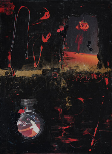 “Chinese theater inspiration” black red abstract collage 绘画 标题为““Chinese theater in…” 由Palirina, 原创艺术品, 丙烯 安装在木质担架架上