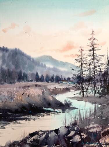 绘画 标题为“Mountain river #10” 由Eugenia Gorbacheva, 原创艺术品, 水彩