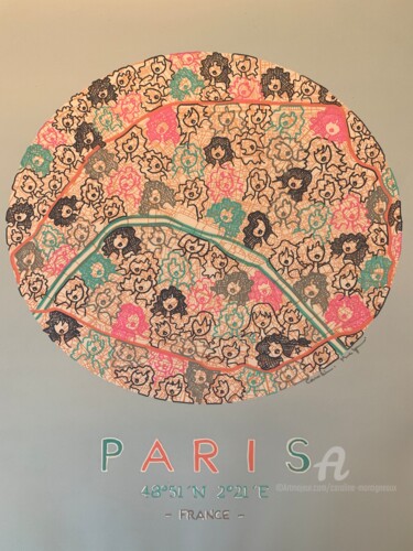 제목이 "Paris 🇫🇷"인 미술작품 Caroline Montigneaux로, 원작, 아크릴 목재 패널에 장착됨
