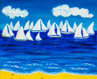 White regatta 4 acrylic on canvas 绘画 标题为“White regatta 4 acr…” 由Irina Afonskaya, 原创艺术品, 丙烯 安装在纸板上