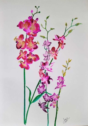 Painting titled "Orchids Feng Shui" by Afzal Shaikh, Original Artwork, Acrylic