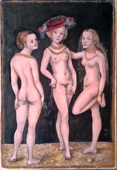 Les 3 grâces copie Cranach Peinture intitulée "Les 3 grâces copie…" par Christian Eprinchard, Œuvre d'art originale, Huile