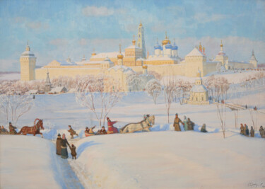 Pintura titulada "Зимние забавы" por Sergei Iurevich Gusev, Obra de arte original, Oleo Montado en Bastidor de camilla de ma…