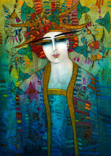 Gravures & estampes intitulée "Aquarius 42x30 cm" par Albena Vatcheva, Œuvre d'art originale, Monotype