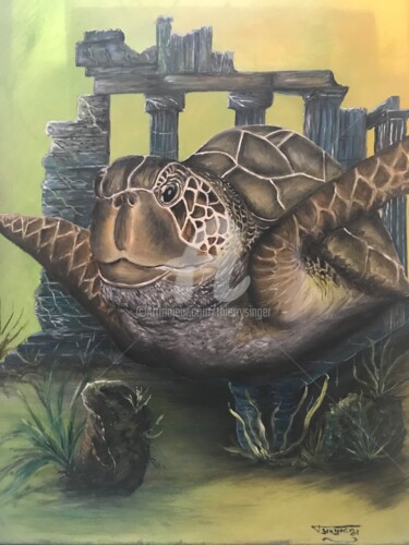 Poséidon - Déesse tortue Painting titled "Poséidon - Déesse t…" by Thierry Singer De Polignac - Spencer (Prince Singer de Polignac-Spencer), Original…