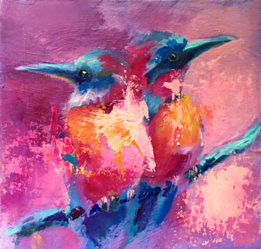 Framed Miniature Oil Painting christmas gift Bird Original Malarstwo zatytułowany „Framed Miniature Oi…” autorstwa Valerie Serova, Oryginalna praca, Olej