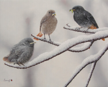 Painting titled "La famille rouge qu…" by Reza Sarrafi, Original Artwork, Oil Mounted on Wood Stretcher frame