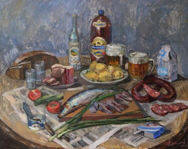 Мужские посиделки Painting titled "Мужские посиделки" by Aleksey Korabelnikov, Original Artwork, Oil