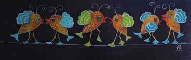 Schilderij getiteld "Conversations sur u…" door Brigitte Conan (Steva), Origineel Kunstwerk, Acryl Gemonteerd op Frame voor…