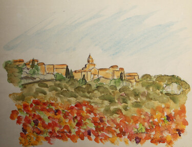 Pintura titulada ""Vignes à Venasque."" por Jean Xavier Combe, Obra de arte original, Acuarela
