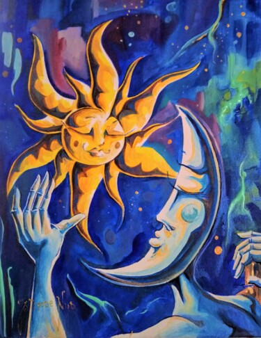 Tu es le soleil de mes nuits (décrocher le soleil) Peinture intitulée "Tu es le soleil de…" par Jsroosenys, Œuvre d'art originale, Acrylique