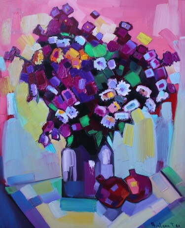 Field flowers and pomegranates-2 (45x55cm, oil painting) Peinture intitulée "Field flowers and p…" par Tigran Aveyan, Œuvre d'art originale, Huile Monté sur Châssis en bois